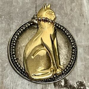 Silver and gold tone cat pendant